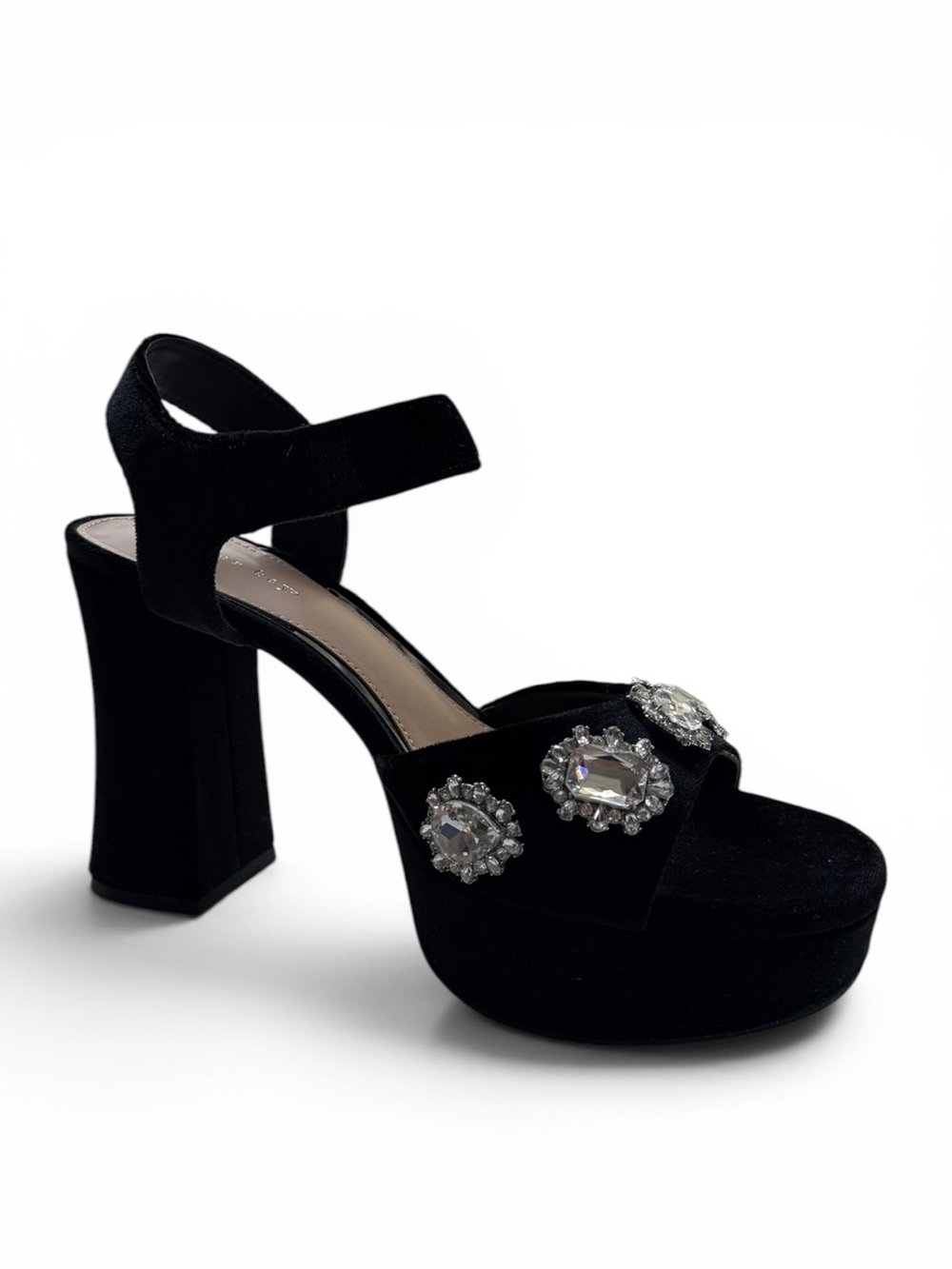 Copper Key Women Black Velvet Rhinestone Platform Block Heel Sandals Size 9 NWT - Picture 7 of 13